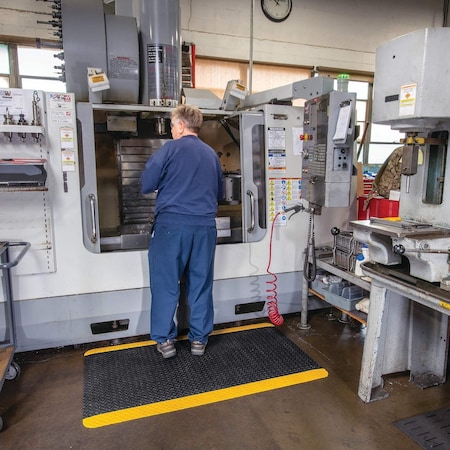 Pig TuffGrit Diamond Plate Anti-Fatigue Mat, Black with Yellow Border FLM8501-BWY